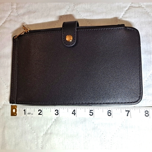 Tong Guang Purse Wallet 19 Credit Card Holder & 2 Zip Pockets Black/Gold Women's - Picture 7 of 8